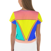 Close-up of Serenity Now Women's Crop Tee design and neckline.